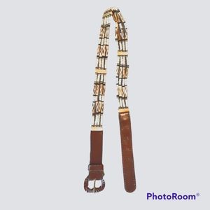 FIRST ISSUE Genuine Leather Bone & Brass Belt Sz M 29"-32"